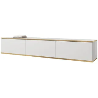 Mirjan24 Oro I TV-Lowboard 175x30x32 cm Weiß/Gold Melamin