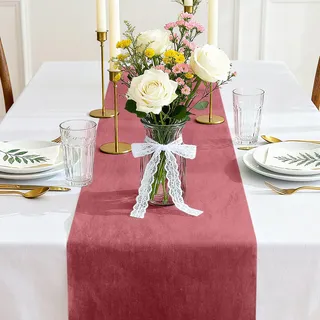 Siumir Tischläufer, 30 cm x 25 m Tischband - Maritime Tischdeko für Strandparty, Taufe & Hochzeit​​ (Rosenrot)