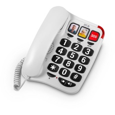SPC Comfort Numbers 2 – Festnetztelefon für Senioren mit großen Tasten, 3 Direktspeichern mit Foto, sehr hoher Lautstärke, hörgerätekompatibel, Leuchtsignal, Tisch- oder Wandmontage
