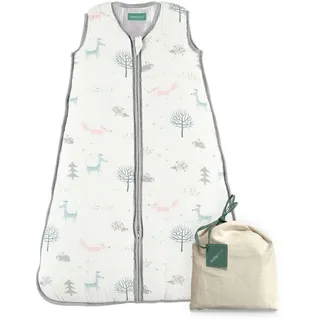 molis&co - Baby Schlafsack 2.5 TOG - Ganzjahres Schlafsack - Babyschlafsack Neugeborene - Premium-Musselin, ärmellos Winterschlafsack wattiert - Premium Qualität - Wald (85 cm)