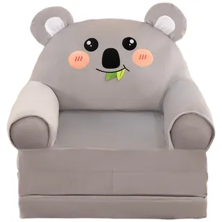 Klappbares Kindersofa Rückenlehnensessel 2-in-1-Klappsofa süßes Cartoon-Lazy-Sofa ohne Polsterung oder Polsterkern für Kinderzimmer Spielzucht gemütliches Design faltbar (Grey, 120x55x20cm)