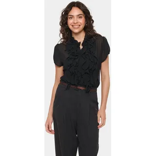 Chiffonbluse SAINT TROPEZ "LiljaSZ SS Shirt", Damen, Gr. XS, schwarz, Chiffon, Obermaterial: 100% Polyester, leicht transparent, unifarben, normal, Blusen Chiffonbluse