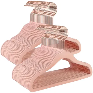 SONGMICS Kinderkleiderbügel, 50er Set Kleiderbügel Kinder, Baby-Kleiderbügel, Bügel Samt, 360° drehbarer Haken in Roségold, platzsparend, rutschfest, für Kleiderschrank, pastellrosa CRF027P01
