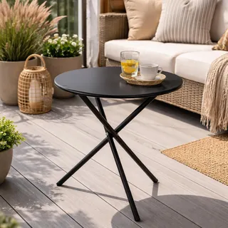 Bistrotisch Balkontisch Beistelltisch rund Schwarz Stahl Ø48xH48cm - Schwarz