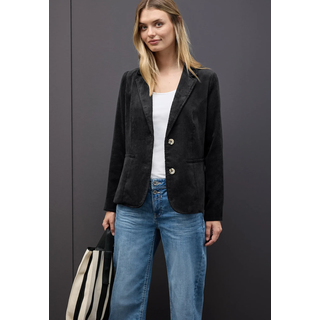 Kurzblazer STREET ONE, Damen, Gr. 42, schwarz, Web, Obermaterial: 90% Polyester, 8% Polyamid, 2% Elasthan. Futter: 100% Polyester, unifarben, tailliert hüftbedeckend, V-Ausschnitt, Blazer Kurzblazer, mit Reverskragen und aus Cord