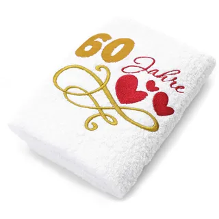 Abc Casa Geschenk -Handtuch zum 60 Geburtstag mit aufgestickten Herzen und 60 Jahre für Frauen und Damen - 60 jähriges Jubiläum Geschenkidee - 60 Jahre Geburtstagsgeschenk