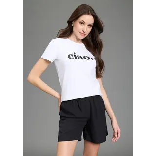 Laura Scott T-Shirt "ciao" mit glitzerndem Statement-Print, figurumspielende Passform, weiß, schwarz