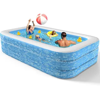 CACSPS Aufblasbare Schwimmbecken, 250 x 152 x 51 cm, Großes aufblasbares Pool für Kinder und Erwachsene, Langlebiges Familien-Freizeitpool, Kinderbecken für Garten, Hinterhof oder Innenbereich