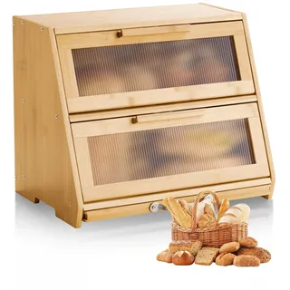Vevor Doppellagiger Brotkasten für Küchentheke Brotbehälter Brotbox Brot-Organizer aus Holz für selbstgebackenes Brot, Aufbewahrungsbehälter mit gewellter Acryl-Türplatte, Brotaufbewahrung Natur