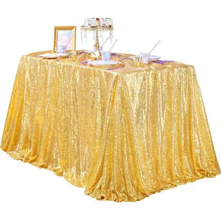 228,6 x 335,3 cm Pailletten Tischdecke, rechteckig, Marineblau, A+Gold, 90''x132''