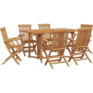 Gartentisch-Set für 6 Personen, rechteckig, aus massivem Teakholz, geölt, wetterbeständig, 150x90x75 cm Tisch, 6 Stühle, Braun - Braun