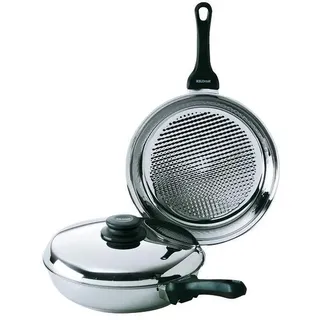 Kelomat Bratpfanne Grillmeister mit Deckel Ø28 cm Edelstahl Induktion Grillwaben