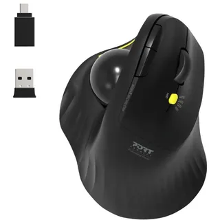 Port Connect Kabellose Maus, ergonomisch, 2,4 GHz, wiederaufladbar, Bluetooth, 5 Tasten & leise, Dual Wireless, Schwarz