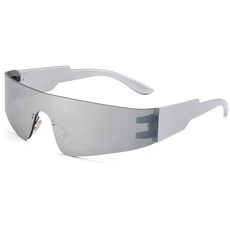FEISEDY Futuristische Visier Punk Sonnenbrille Randlos Schnell Brille mit Verspiegelte Linse für Herren und Damen B2927