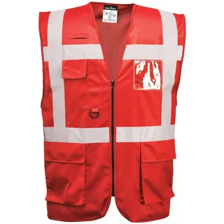 Portwest F476 Iona Exekutiv Weste Telefon-und Stifttasche Schmale Passform | Rot, S, EN 17353 Typ B3, 100% Polyester, Baumwolle, Neuer ID-Karten-Halter, Klettverschluss, Reflektierend