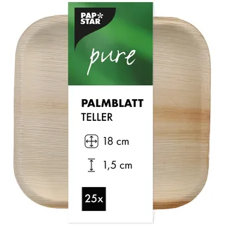 PAPSTAR 25 Teller, Palmblatt Pure eckig 18 cm x 18 cm x 2 cm