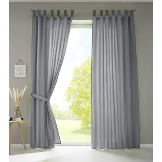 Gardinenbox 2er Set Vorhänge Schal Schlaufen »Berlin« HxB 245x140 cm Grau Blickdicht Microsatin Lichtdurchlässig Kräuselband Uni Matt, 20400N2
