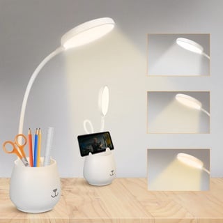 URAQT Schreibtischlampe, LED Tischlampe mit Touch-Schalter und Stifthalter, Dimmbare Augenschutz Leselampe, USB Wiederaufladbare Dimmbare Nachttischlampe für Lesen Studieren