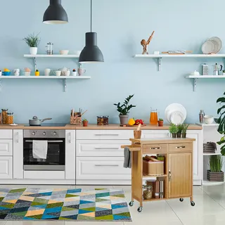 Küchentrolley aus Bambus - auf Rollen - mit Arbeitsplatte - Schubladen - Servierwagen - Hellbraun