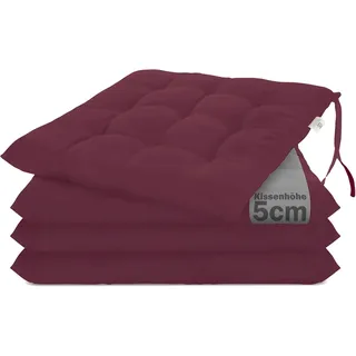 Brandsseller 4er Set Stuhlkissen 40x40x5 cm Sitzkissen Polster Stuhlauflage mit Haltebändern Dekokissen für Indoor Outdoor gesteppt - Beerenrot