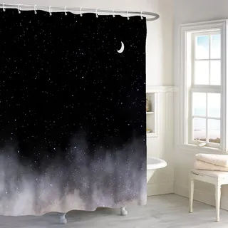 Yanutan Duschvorhang-Set für Badezimmer, Motiv: Mitternacht im Nebel, Sternenhimmel, Mondschein, Duschvorhang-Set für Badezimmer, Stoff-Badevorhang mit Haken, 183 x 183 cm