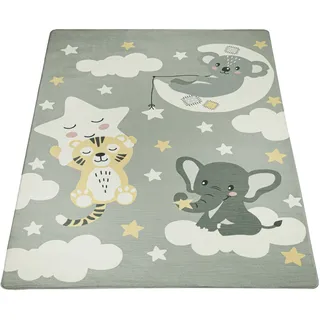 Paco Home Kinderteppich »Chicos 551«, rechteckig, 2 mm Höhe, Flachgewebe, niedliches Kinder Design, Motiv Tiere, Kinderzimmer, grau