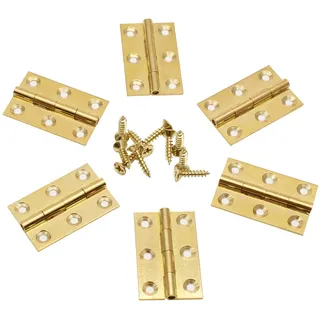 jersvimc 6 Stück 1,5 Zoll Messing Scharniere Gold Schmuckkästchen kleine Schrank quadratische Türscharniere faltbar Handwerk Scharniere Heavy Duty für Möbel Schrank