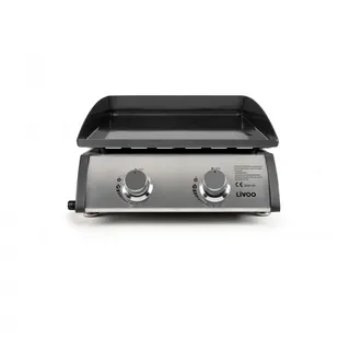 Livoo - Gasgrill DOC296-2 Brenner mit 5 kW aus Edelstahl, Grillfläche 48 x 36 cm, 6 Personen, Platte 3,5 mm, Butan und Propan