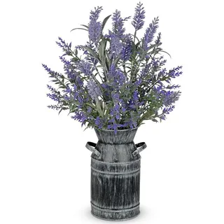 Unyqoos® Kunstlavendel in Vintage-Milchkanne aus Metall mit patiniertem Finish, lila, 45 cm – rustikale Deko für Wohnzimmer, Küche & Büro - Lila