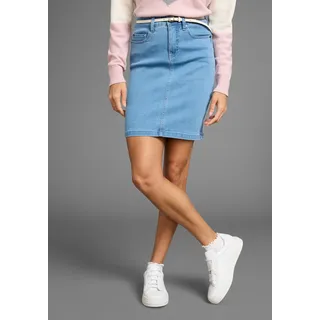 Jeansrock ARIZONA "Ultra-Stretch", Damen, Gr. 52, blau (bleached), Denim/Jeans, Obermaterial: 74% Baumwolle, 24% Polyester, 2% Elasthan, Basic, kniefrei, Röcke Jeansrock, extra eng geschnitten