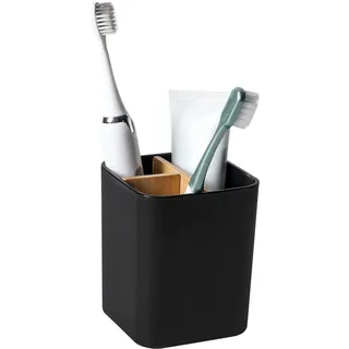 MOGADEE® Zahnbürstenhalter, Toothbrush Holder, zahnputzbecher Kunststoff, 2 Zahnbürstenfächer + 1 Ablagebecken, für elektrische Zahnbürsten, Zahnseide, Zahnpasta - Schwarz