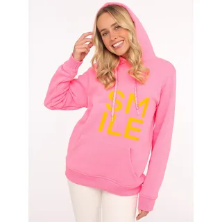 Hoodie ZWILLINGSHERZ "Alissa", Damen, Gr. L/XL (L/XL), pink (neonpink), Sweatware, Obermaterial: 50% Baumwolle, 50% Polyester, unifarben mit Farbeinsatz, normal hüftlang, hoch geschlossener Ausschnitt, Bündchen, Sweatshirts Hoodie, Langarm, Kapuze, Neon-Details, Kordelzug, Frontprint, Kängurutasche