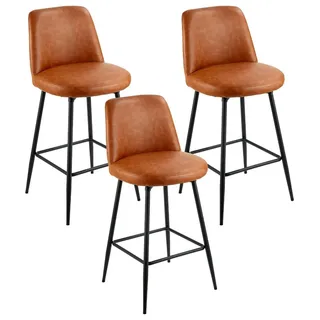 Barhocker-Set, 3er-Set, 69 cm hohe drehbare Barhocker, moderne Barhocker aus Kunstleder mit Rückenlehne und Metallbeinen, Barhocker ohne Armlehnen, Barhocker für Kücheninsel, für Küche und Esszimmer, braun - Braun