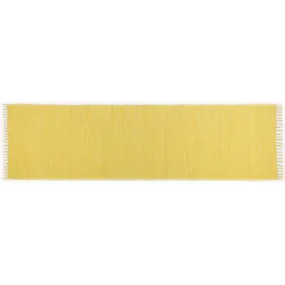 THEKO | Dhurry Teppich aus 100% Baumwolle, Flachgewebe, Teppich, Happy Cotton | handgewebt" | Farbe: gelb, | 70x250 cm