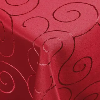 DecoHomeTextil Kringel Tischdecke, Quadratisch 130 x 130 cm Dunkelrot, schwere Qualtität, glänzend, Damast Tafeldecke