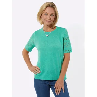 Kurzarmpullover CLASSIC BASICS "Bouclé-Pullover", Damen, Gr. 48, grün (blaugrün), 100% Polyacryl, unifarben, Pullover Kurzarmpullover