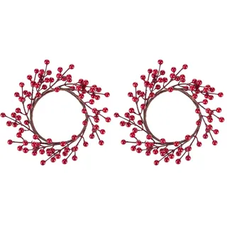 GLOREX 6 3805 503 - Dekokranz mit roten Beeren, ca. 23 x 23 x 3 cm großer Beerenkranz, geeignet als Tisch-, Wand- oder Türschmuck (Packung mit 2)