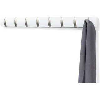 Umbra Flip Garderobenhaken, 8 Haken, Wandmontage, Weiss/Nickel | Pappelholz, platzsparendes Design, für Flur und Bad, multifunktional nutzbar
