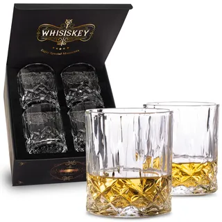 Whisiskey Whisky Gläser Set - Whiskey Geschenkset Glas - Whiskygläser - Geschenke für Männer - Männergeschenke - Geburtstagsgeschenk Mann - Geschenkbox, 4 Rum Gläser x 310ML