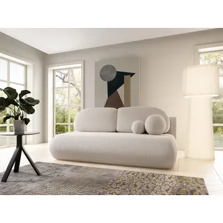 LIKMA Creme Sofa Como 210x85x100 cm mit Schlaffunktion und Bettzeugbehälter, Schlafsofa mit Bettkasten, Modernen Klappsofa Sofa Couch mit Kissen, Gästebett Bettsofa Stoff: Bouclé Lambi 8 - Creme
