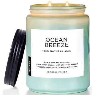 M&SENSE Duftkerzen Meeresbrise,550g 110 Stunden Brenndauer DuftKerze im Glas 2 Docht mit Deckel, Ananas & Mango natürliche Sojakerzen für Zuhause, Aromatherapie Geschenkkerze für Frauen/Männer
