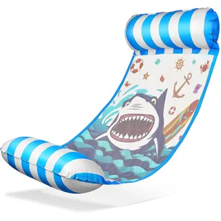 Balinco – Aufblasbare Wasserhängematte Luftmatratze mit 2 Luftkammern & Nylon Netz für Pool – Floatie Wassermatratze Relaxliege für Erwachsene & Kinder – Sommer Poolzubehör (Hai Blau)