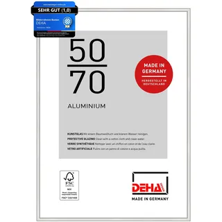DEHA Design Bilderrahmen, 50 x 70 cm, Aluminium, Silber glanz, Posterrahmen zum Aufhängen im Hoch- & Querformat, bruchsicheres Kunstglas, Boston