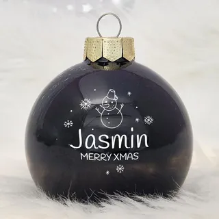 Personalisierte Weihnachtskugel aus Echtglas, 8 cm (08_Schwarz, Schneemann)