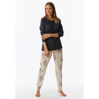 Pyjama UNCOVER BY SCHIESSER "UNCOVER Nightwear", Damen, Gr. 46, beige (808, blau), Obermaterial: 100% Baumwolle, Homewear-Sets Pyjama