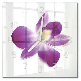 Tulup Glasuhr Wanduhr Küchenuhr Echt-Glas 30x30 cm Modern Dekorativ Geräuschlos Weiße Zeiger - Orchideenblüte - Rosa