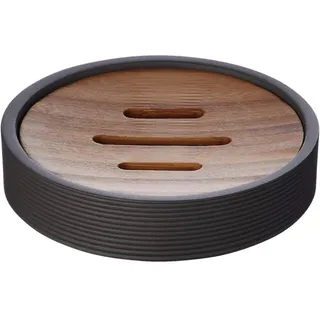 Sadena Seifenschale , Anthrazit , Kunststoff, Holz , Bambus , Holz , 11x2.5x11 cm , Badaccessoires, Seifenschalen