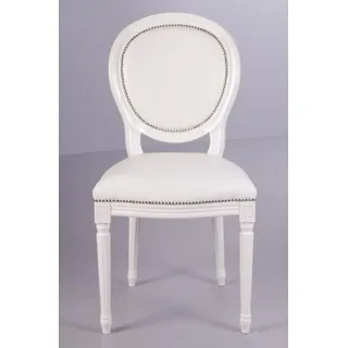 Casa Padrino Barock Esszimmer Stuhl Weiß / Weiß Lederoptik - Designer Stuhl - Luxus Qualität - Weiß