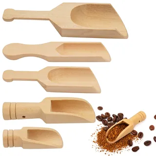 5 Stück Mini Holzlöffel, 5 Größen Kleine Holzschaufel, Klein Teeschaufel aus Holz, Gewürzlöffel, Gewürzschaufel, Küche Schaufel, Holz Löffel Set für Kaffee, Gewürze, Tee, Tiernahrung, Salz