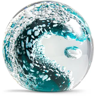 EUSTUMA Handgeblasene Glasfiguren Kugel Ozeanwellen, Glaskugel als Briefbeschwerer, Heimdekoration Sammlerstück, Aquariumdekoration, Bürodekoration für Ozeanliebhaber